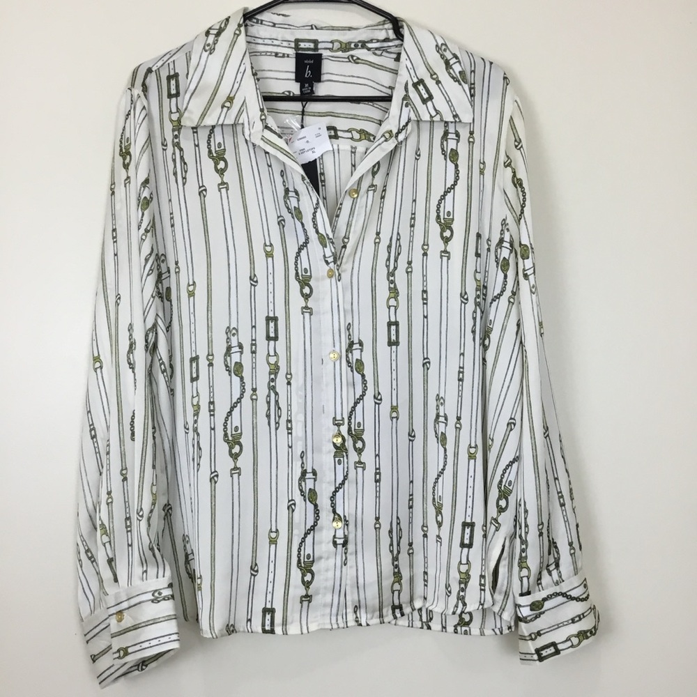 Violet B Blouse Women's XL Satin Chain Pattern Button Up Top